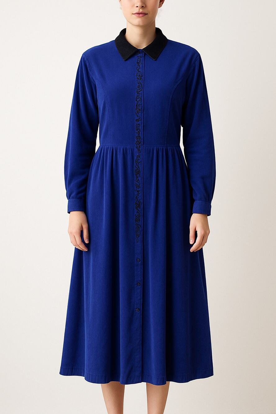 Vintage 1990s Eddie Bauer Corduroy Embroidered Midi Dress Small Petite